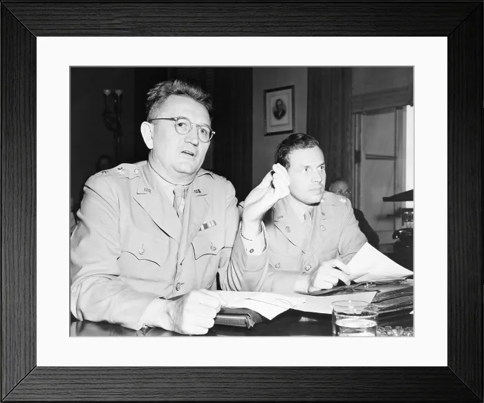 Framed Print : Selective Service officers testify to House Agricultural Committee about shortage of farm workers. Sept. 25, 1942. Major-General Lewis Hershey (left), Dir