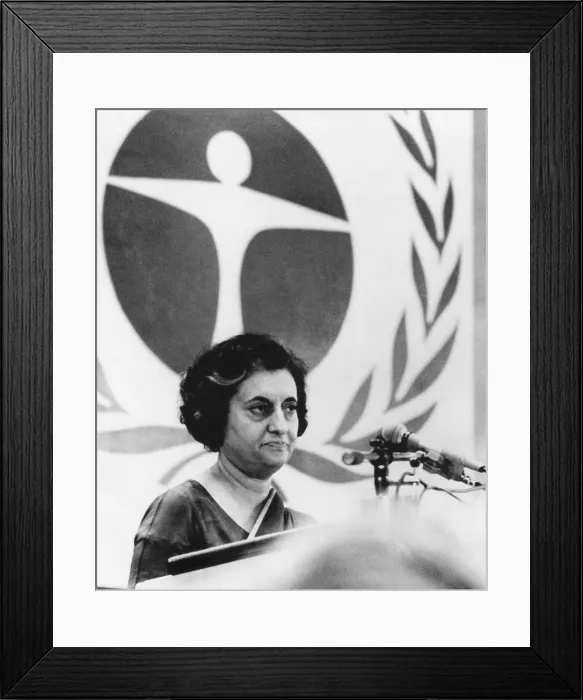 Framed Print : Indian Premier Indira Gandhi speaking at the United Nations Environment Conference. Stockholm, June 14, 1972 Framed Print : Indian Premier Indira Gandhi speaking at the United Nations Environment Conference. Stockholm, June 14, 1972