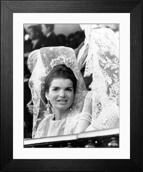 Framed Print : Jacqueline Kennedy wears a traditional lace mantilla to the bullfights in Seville, Spain. April 21, 1966 (CSU_ALPHA_782) CSU Archives / Everett Collection
