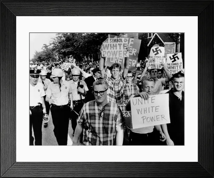 Framed Print : Counter demonstrators for White Power in Gage Parks section of Chicago. 500 protesters opposed civil rights marchers seeking open housing in Chicago and its suburbs Framed Print : Counter demonstrators for White Power in Gage Parks section of Chicago. 500 protesters opposed civil rights marchers seeking open housing in Chicago and its suburbs