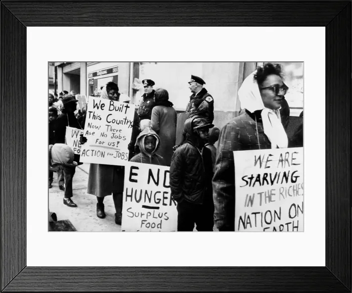 Framed Print : Mothers protesting cuts in public assistance for families in Chicago. One sign reads, We are starving in the richest nation on Earth