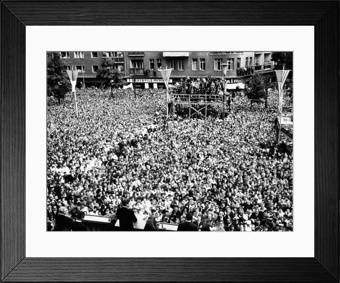 Framed Print : President Kennedy (left center foreground) tells the crowd in front of West Berlin City Hall that Ich bin ein Berliner (I am a Berliner). June 26, 1963