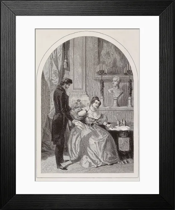 Framed Print : Spain (1836). Prime Minister Juan Alvarez Mendizbal presenting to the regent queen Mara Cristina the decree by which the government confiscates the properties of the regular