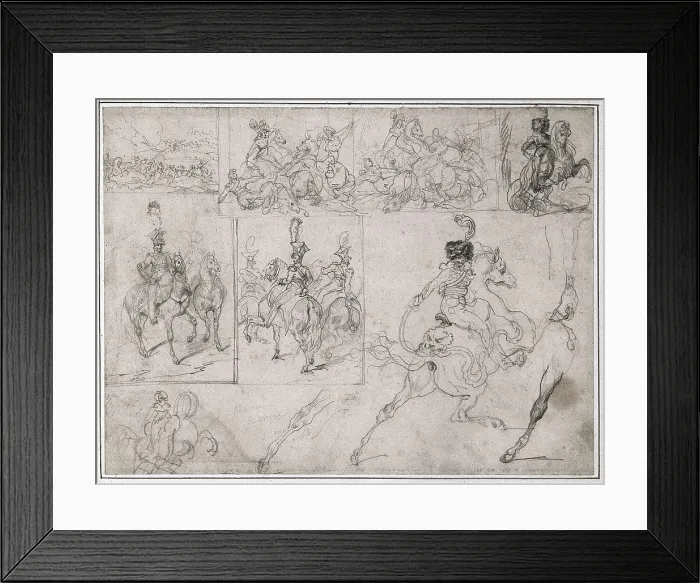 Framed Print : GRICAULT, Thodore (1791-1824). Study of cavalry fights with officers on horseback. beg. 19th c. Romanticism. Drawing. UNITED STATES OF AMERICA. Chicago. Art Institute of Chicago