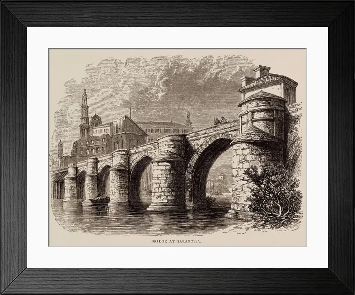 Framed Print : Spain. Zaragoza (19th c.). Puente de Santiago. Ilustracin de la obra 'Spanish Pictures'. Etching. SPAIN. Madrid. National Library