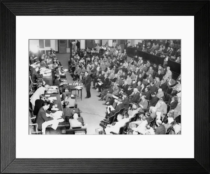 Framed Print : The Sacco-Vanzetti case came back to life Inside Gardener Auditorium at the State House. April 2, 1959. The Joint Committee on the Judiciary held the hearing on a proposal of Rep