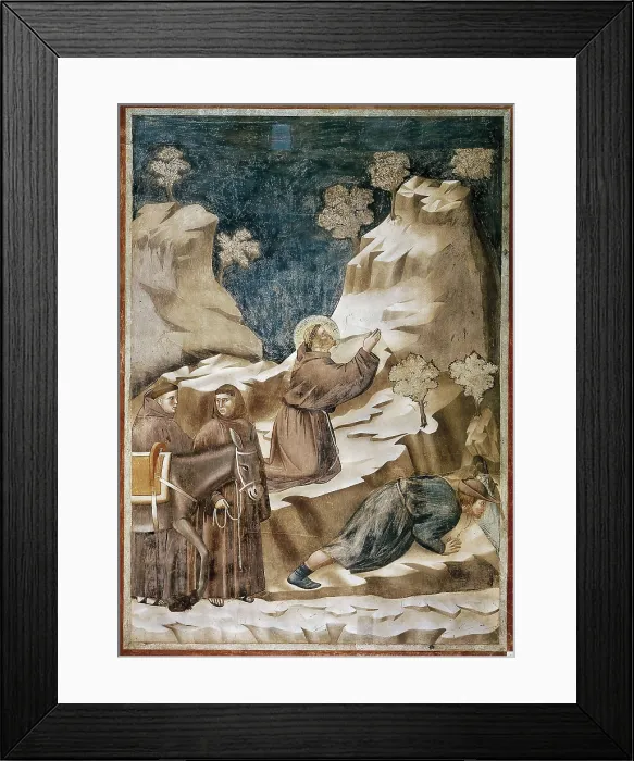 Framed Print : Giotto di Bondone (1267-1337). Legend of St Francis: Miracle of the Spring. 1297-1300. ITALY. Assisi. Basilica of San Francesco d'Assisi. Renaissance art. Trecento. Fresco