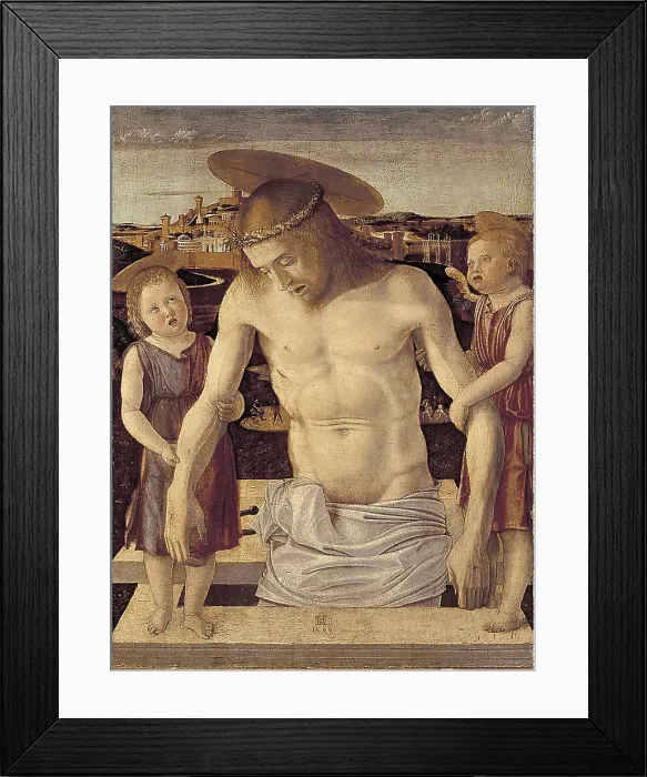 Framed Print : BELLINI, Giovanni (1430-1516). Dead Christ Supported by Two Angels (Piet). ca. 1460. Renaissance art. Quattrocento. Venetian school. Tempera on wood. ITALY. Venice