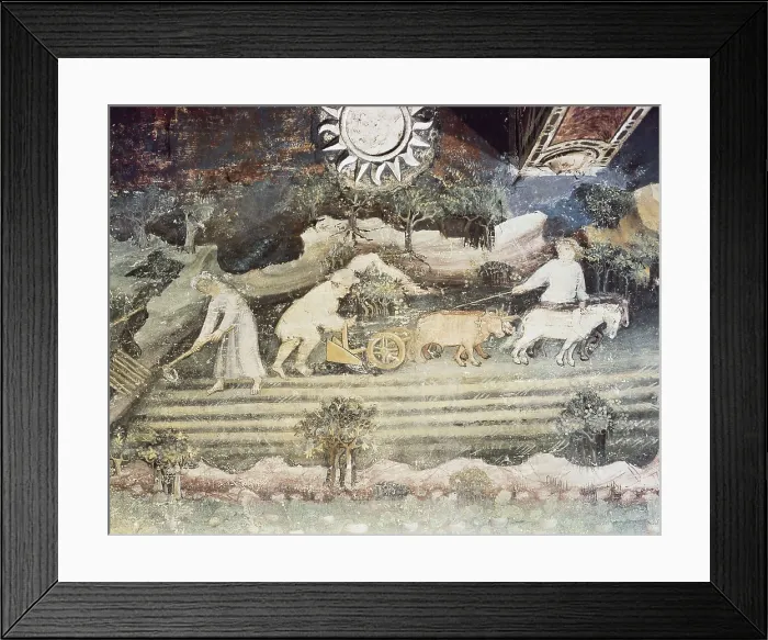 Framed Print : Cycle of the Months. 1391-1407. ITALY. Trento. Castle Buonconsiglio. Eagle's Tower. October. Sowing. Anonymous. International gothic. Fresco Framed Print : Cycle of the Months. 1391-1407. ITALY. Trento. Castle Buonconsiglio. Eagle's Tower. October. Sowing. Anonymous. International gothic. Fresco