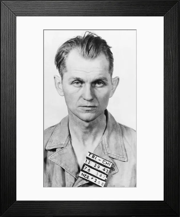 Framed Print : Basil the Owl Banghart, surrendered to FBI shortly after G-men killed two members of the gang. He was arrested with Roger Touly, in Chicago on Dec. 29, 1942 Framed Print : Basil the Owl Banghart, surrendered to FBI shortly after G-men killed two members of the gang. He was arrested with Roger Touly, in Chicago on Dec. 29, 1942