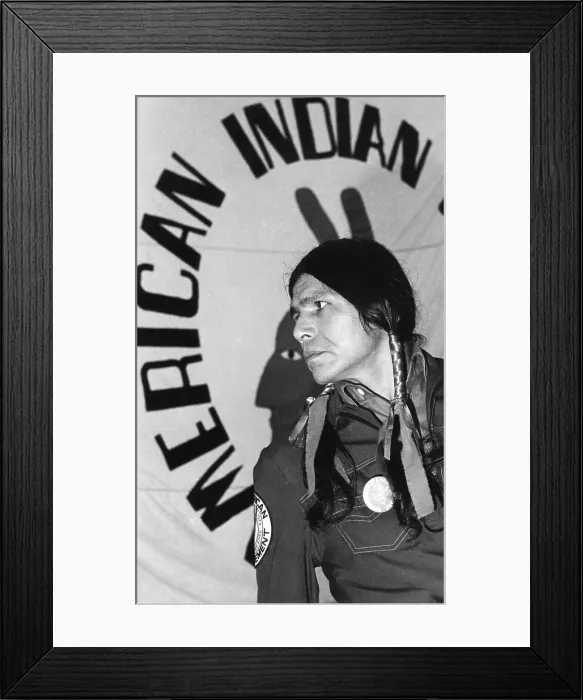 Framed Print : Dennis Banks, announcing his resignation as national executive of AIM, American Indian Movement