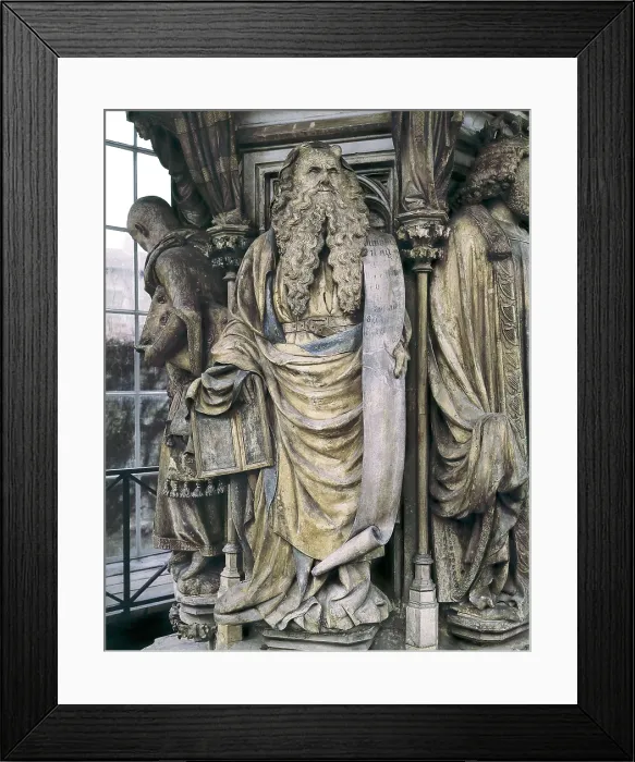 Framed Print : SLUTER, Claus (1340-1406). The Well of Moses or The Well of the Prophets. 1396-1406. FRANCE. Dijon. Charterhouse of Champmol. Gothic art. Sculpture on marble Framed Print : SLUTER, Claus (1340-1406). The Well of Moses or The Well of the Prophets. 1396-1406. FRANCE. Dijon. Charterhouse of Champmol. Gothic art. Sculpture on marble
