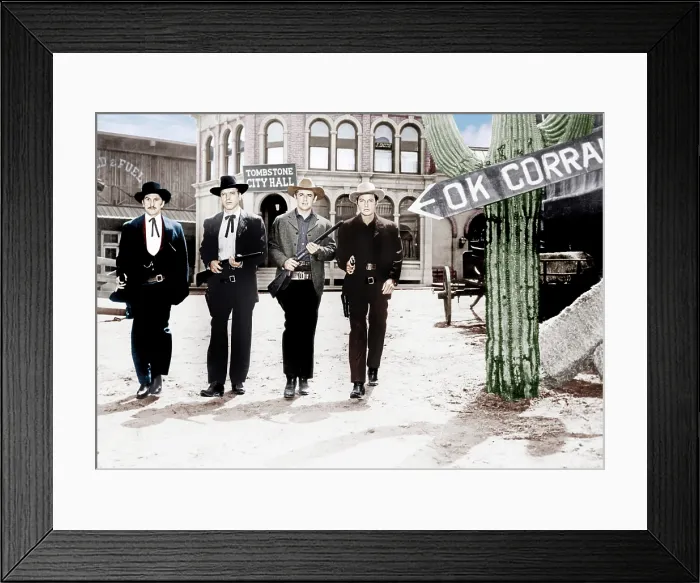 Framed Print : GUNFIGHT AT THE O.K. CORRAL, from left: Kirk Douglas, Burt Lancaster, John Hudson, Deforest Kelley, 1957 Framed Print : GUNFIGHT AT THE O.K. CORRAL, from left: Kirk Douglas, Burt Lancaster, John Hudson, Deforest Kelley, 1957