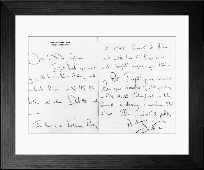 Framed Print : Handwritten invitation from Jacqueline Kennedy to Vice Presidential nominee, Lyndon Johnson