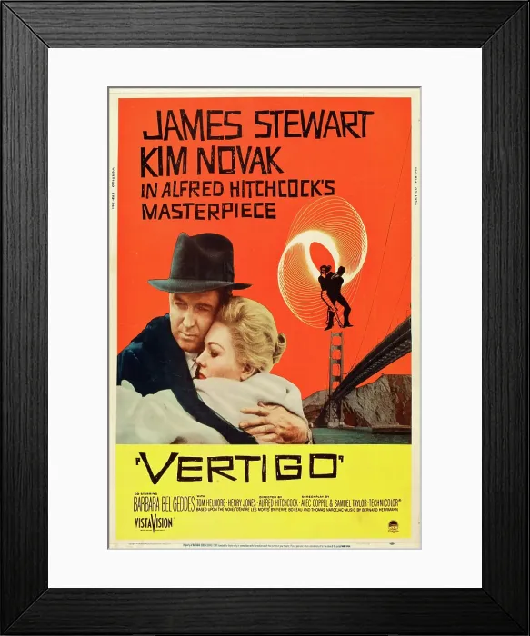 Framed Print : VERTIGO, James Stewart, Kim Novak, 1958 Framed Print : VERTIGO, James Stewart, Kim Novak, 1958