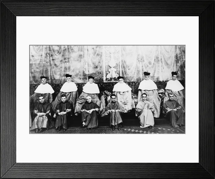 Framed Print : Roman Catholic Bishops after their elevation to Cardinals on Dec. 16, 1929. Sistine Chapel, Vatican. Eugenio Pacelli, the future, Pope Pius XII, is fifth from left, top