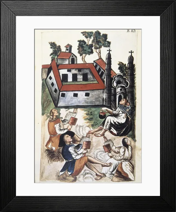 Framed Print : Trujillo del Per (end 18th c.): drawings and watercolours made by order of the bishop D. Baltasar Jaime Martnez Compan. Indians carding wool. Engraving. SPAIN. Madrid