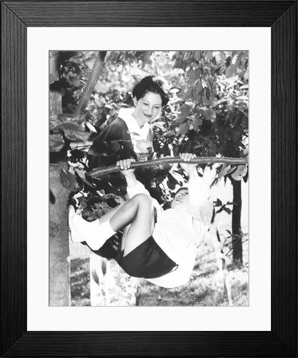 Framed Print : Crown Prince Michiko, watches young Prince Hiro as he climbs a tree. At the Togu Palace, Tokyo. Oct. 27, 1965. (CSU_2015_9_863) Framed Print : Crown Prince Michiko, watches young Prince Hiro as he climbs a tree. At the Togu Palace, Tokyo. Oct. 27, 1965. (CSU_2015_9_863)