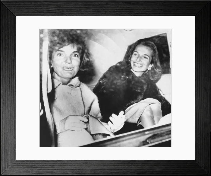 Framed Print : Jacqueline Kennedy, tan from a week's vacation in Florida with her sister Lee Radziwill. They are in a limousine in Washington, D.C. March 8, 1961. (CSU_2015_9_1019)