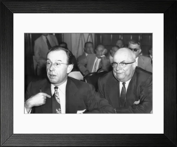 Framed Print : Henry Kaiser and his son Edgar appearing before the Senate Armed Forces Committee in Dec. 1953