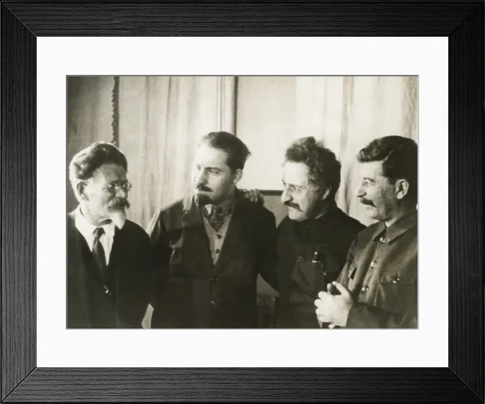 Framed Print : Prominent leaders of Soviet Russia in Moscow, Russia, Dec. 1932. L-R: Comrades Mikhail Kalinin, Lazar Kaganovich, Grigol Ordzhonikidze, and Josef Stalin. December 1932