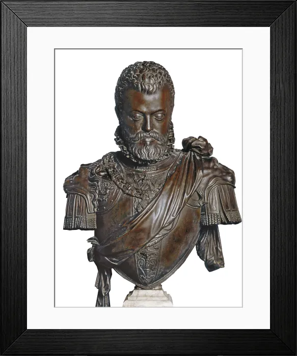 Framed Print : PHILIP II of Spain (1527-1598). Bust of an unknown author (16th c.). Renaissance art. Cinquecento. Sculpture on bronze. SPAIN. Madrid. Prado Museum