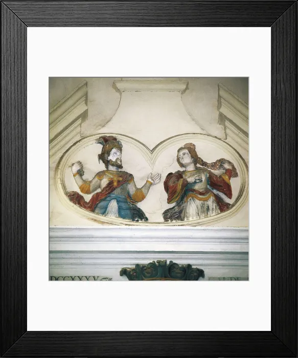 Framed Print : CID, Rodrigo Daz de Vivar, called The (1043-1099). Representation of The Cid and Lady Jimena that decorates the ceiling of the old sepulchral chapel of the Cid. Relief. SPAIN