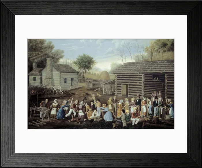 Framed Print : PARK, Linton (1826-1870). Flax Scutching Bee. 1885. Neighbours preparing flax to weave. Oil on canvas. UNITED STATES OF AMERICA. Washington. National Gallery of Art