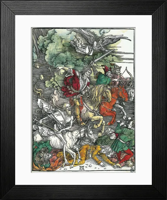 Framed Print : DURER, Albrecht (1471-1528). Apocalypse of St. John. 1496-1498. Foiur Horsemen of the Apocalypse: Pestilence, War, Famine and Death. Xylography. ITALY. Venice Framed Print : DURER, Albrecht (1471-1528). Apocalypse of St. John. 1496-1498. Foiur Horsemen of the Apocalypse: Pestilence, War, Famine and Death. Xylography. ITALY. Venice