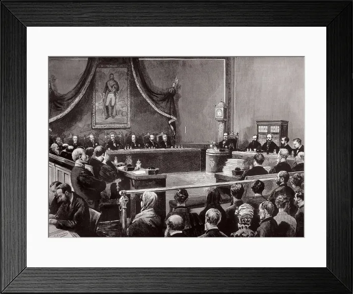 Framed Print : Spain (1884). Trial against the anarchist society 'La Mano Negra' (The Black Hand). Hearing of the appeals in favour of the accused. The public prossecutor Mr Framed Print : Spain (1884). Trial against the anarchist society 'La Mano Negra' (The Black Hand). Hearing of the appeals in favour of the accused. The public prossecutor Mr