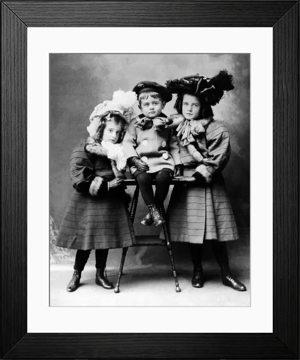 Framed Print : Rose Fitzgerald Kennedy as a young girl. Rose Elizabeth Fitzgerald (right) with her sister Mary Agnes Fitzgerald and brother, Thomas Acton Fitzgerald. Ca. 1900 Framed Print : Rose Fitzgerald Kennedy as a young girl. Rose Elizabeth Fitzgerald (right) with her sister Mary Agnes Fitzgerald and brother, Thomas Acton Fitzgerald. Ca. 1900
