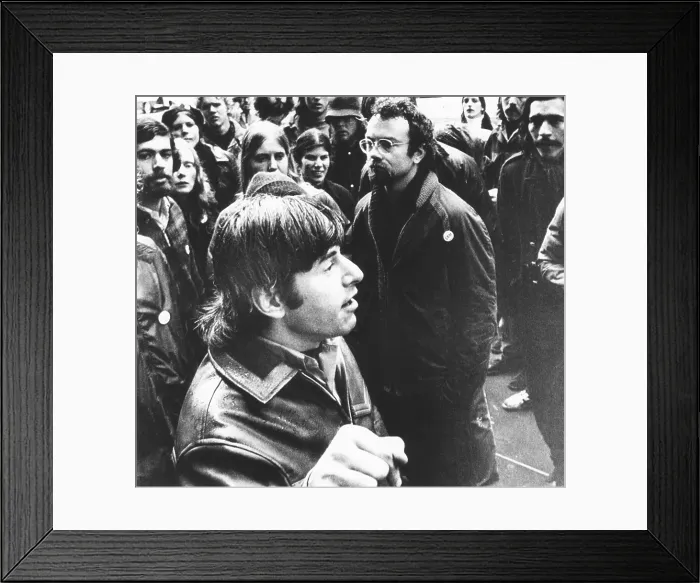 Framed Print : Self-proclaimed Maoist, Prof. H. Bruce Franklin, speaks with supporters at Stanford University. Jan. 28, 1972