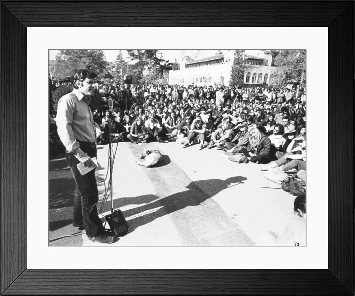 Framed Print : Defiant Prof. H. Bruce Franklin, speaking after he was fired from Stanford University. Jan. 28, 1972 Framed Print : Defiant Prof. H. Bruce Franklin, speaking after he was fired from Stanford University. Jan. 28, 1972