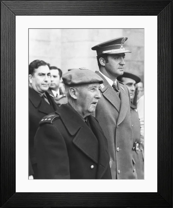 Framed Print : Spain's dictator, General Francisco Franco and his designated successor, Prince Juan Carlos. Dec. 1, 1972 Framed Print : Spain's dictator, General Francisco Franco and his designated successor, Prince Juan Carlos. Dec. 1, 1972