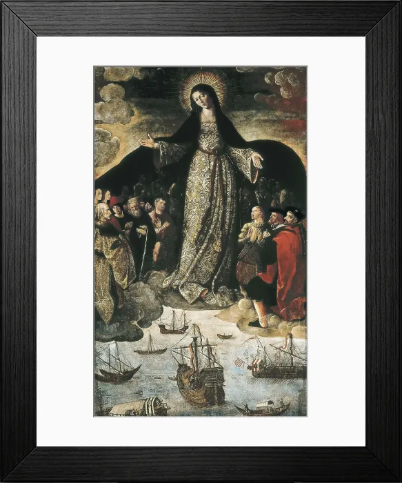Framed Print : FERNANDEZ, Alejo (1475-1546). The Virgin of the Navigators. 1536. Central panel. Gothic art. Oil on wood. SPAIN. Sevilla. General Archives of the Indies