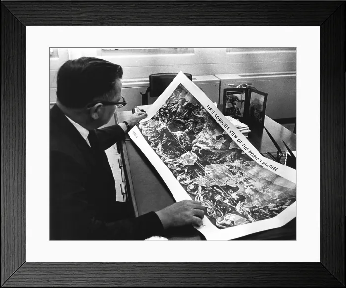 Framed Print : Pictures made by the TIROS IX satellite showing weather conditions around the world Framed Print : Pictures made by the TIROS IX satellite showing weather conditions around the world
