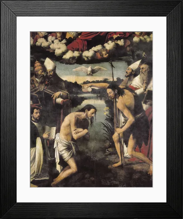 Framed Print : JUANES, Juan de (1523-1579). Baptism of Christ. mid. 16th c. Renaissance art. Oil on wood. SPAIN. Valencia. Cathedral. AISA / Everett Collection**US SALES ONLY**