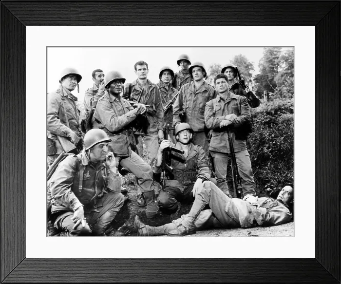 Framed Print : THE DIRTY DOZEN, Clint Walker, Telly Savalas, Jim Brown, Trini Lopez, Donald Sutherland, Charles Bronson, John Cassavetes, 1967