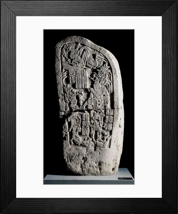 Framed Print : Stele 4. 849. Maya art. Relief on rock. GUATEMALA. Guatemala City. National Museum of Archaeology and Ethnology. Proc: MEXICO. YUCATN. Uxmal
