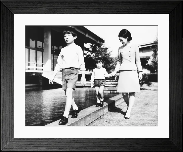 Framed Print : Princess Michiko, walking with her two sons, Prince Hiro and Prince Aya. Oct. 25, 1968 Framed Print : Princess Michiko, walking with her two sons, Prince Hiro and Prince Aya. Oct. 25, 1968
