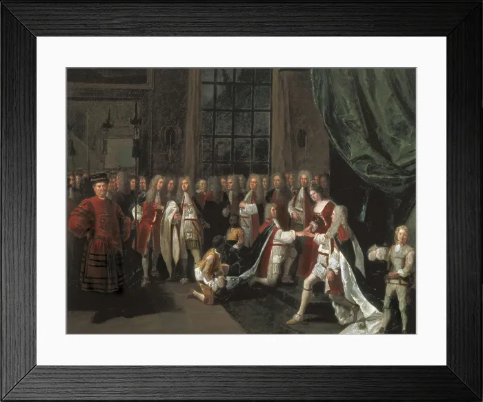 Framed Print : ANGELIS, Peter (1685-1734). Queen Anne and the Knights of the Garter. ca. 1713. Oil on canvas. UNITED KINGDOM. London. National Portrait Gallery