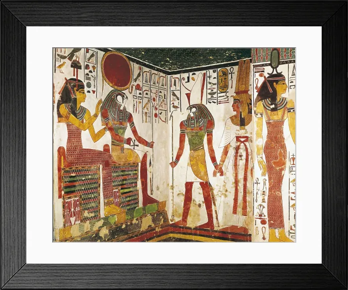 Framed Print : Tomb of Queen Nefertari. EGYPT. Dayr al-Bahri. Valley of the Queens. Tomb of Queen Nefertari. The Queen with gods Ra and Horus. Egyptian art. New Kingdom. Painting