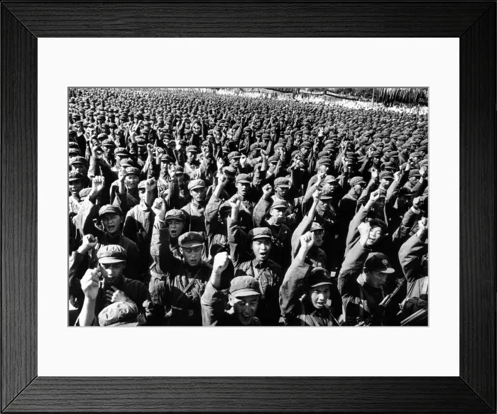 Framed Print : Thousands of Red Army soldiers raise their clenched fists. They pledged to fight abreast the Vietnamese people to thor oughly wipe out the heinous U.S. gangsters