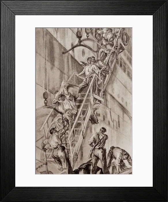 Framed Print : Spanish Civil War (1936-1939). Anarchists assaulting merchant ships in the port. Drawing. AISA / Everett Collection**US SALES ONLY**