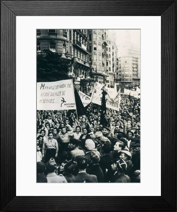 Framed Print : Spain. Civil War. Demonstration in Madrid calling to mobilization against the milutary uprising (July 1936). SPAIN. Salamanca. Archivo Histrico Nacional