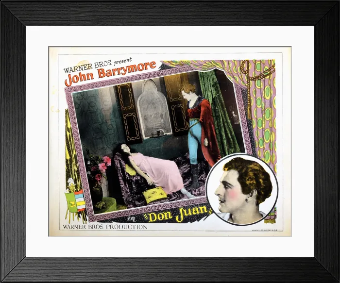 Framed Print : DON JUAN, US lobbycard, from left, June Marlowe, John Barrymore, Phyllis Haver; bottom right: John Barrymore, 1926