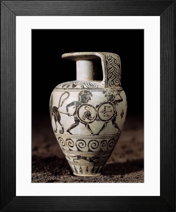 Framed Print : Pyriform ceramic depicting warriors. Archaic Greek art. Ceramics. ITALY. Syracuse. Museo Archeologico Paolo Orsi (Paolo Orsi Regional Archaeological Museum). Proc: ITALY Framed Print : Pyriform ceramic depicting warriors. Archaic Greek art. Ceramics. ITALY. Syracuse. Museo Archeologico Paolo Orsi (Paolo Orsi Regional Archaeological Museum). Proc: ITALY