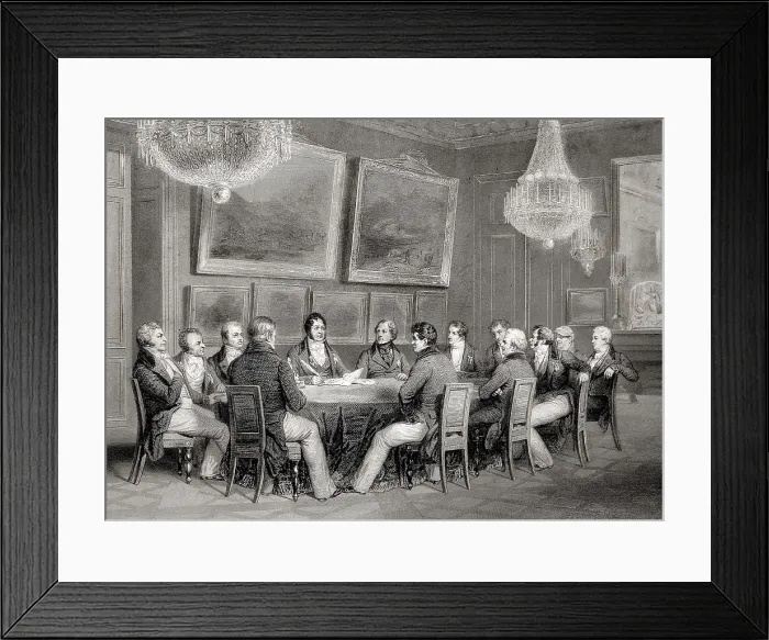 Framed Print : Spain (1833). Signature of the regency in favour of Mara Cristina de Borbn (31st July 1833). Etching. SPAIN. Barcelona. Biblioteca de Catalunya (National Library of Catalonia)