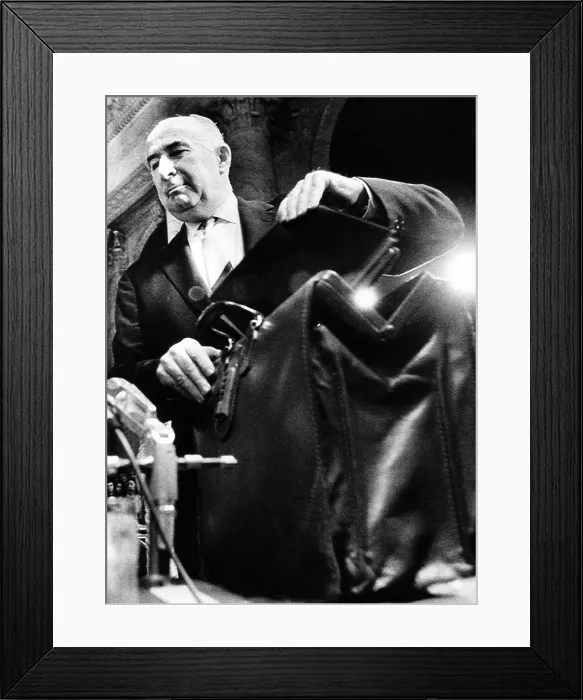 Framed Print : Former Atty. Gen. John Mitchell arrives for a third day of testimony, July 12, 1973. He was questioned about his insistence that he told Pres