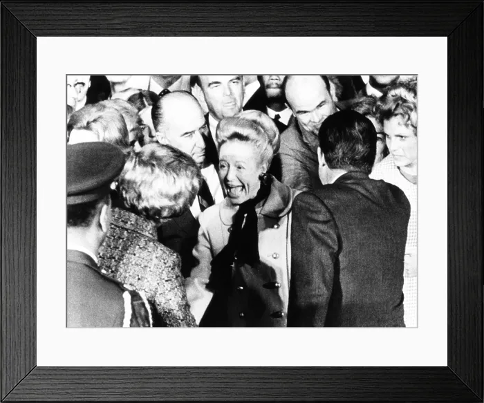Framed Print : Atty. General John Mitchell and wife Martha, greet the Nixons on their return from Europe. October 5, 1970